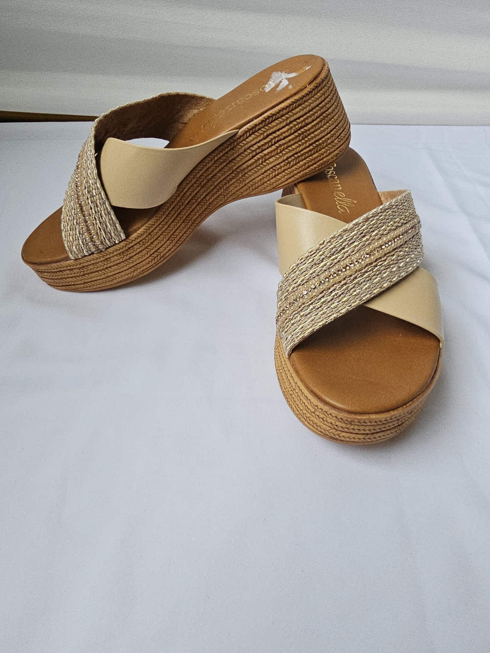 Toscanella Italy Neutral Metallic Wedge Platform Sandals - Size 7 - Picture 9 of 16